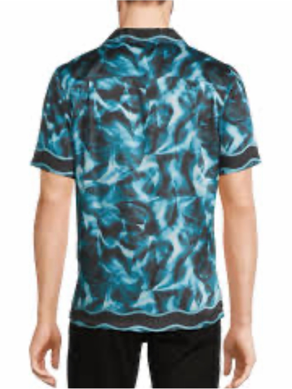Murano Teal Blue Black slim fit water print short sleeve woven camp shirt NWT - Picture 2 of 9
